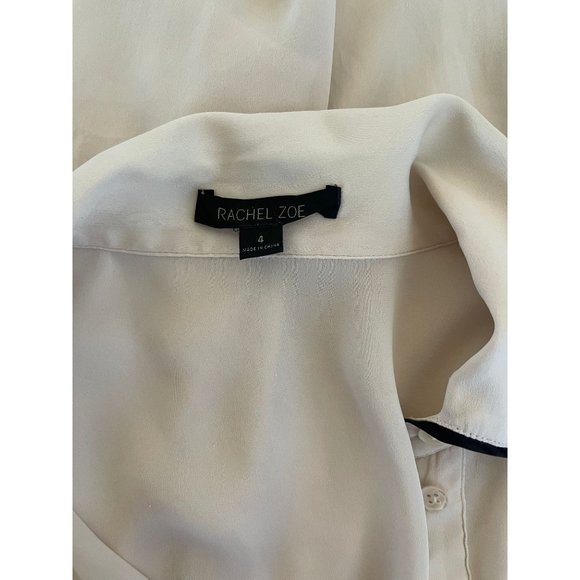 Rachel Zoe Lara Tipped Shirt Size 4 Ivory Cream Silk Blend Button Up Collared - Picture 8 of 9
